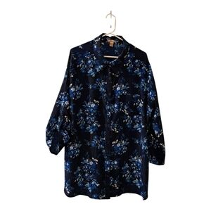 White Stag floral blouse shirt button down Size 2X 18W/20W Navy